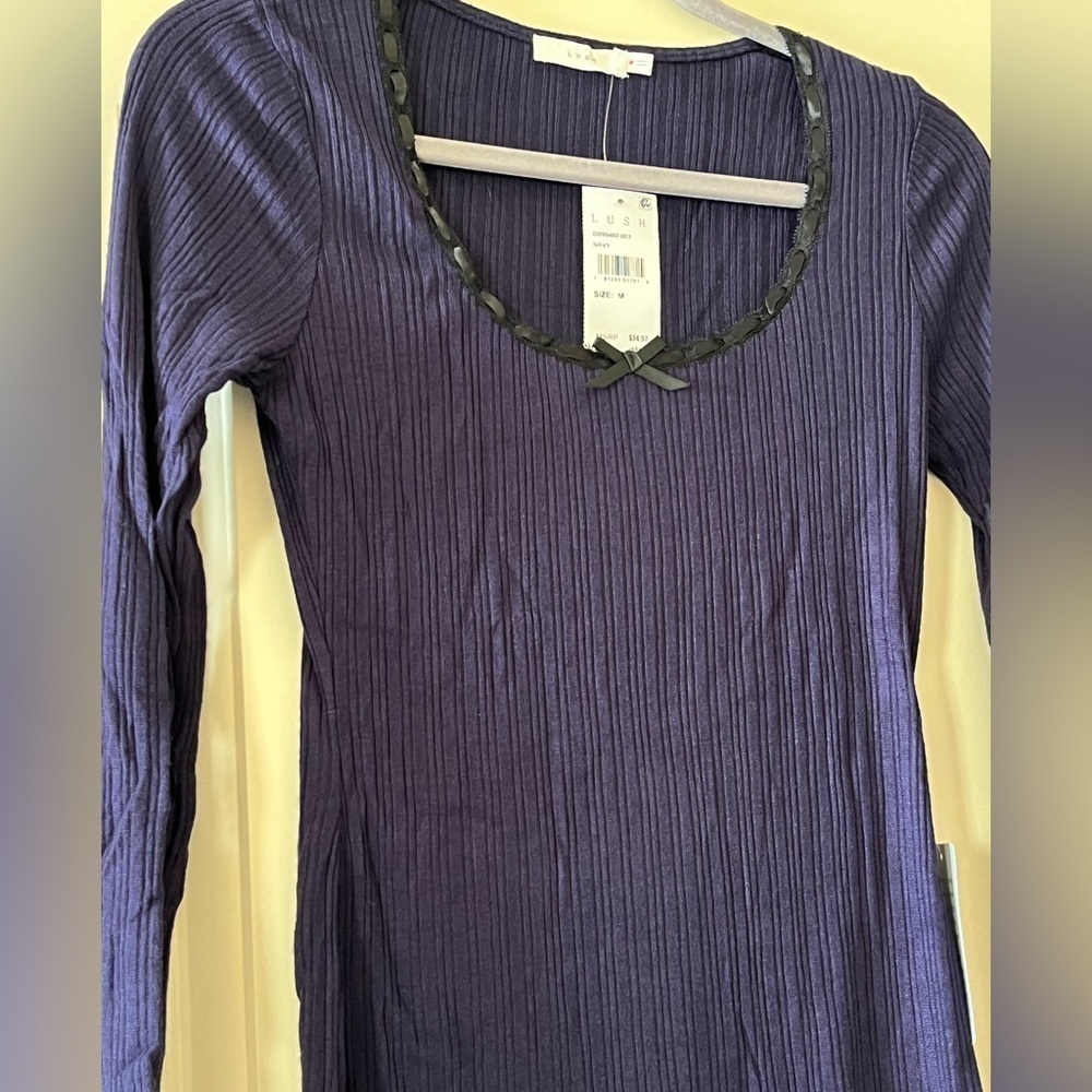 NWT Lush Brand Navy Stretchy Bodycon Dress Women’s size medium - Picture 10 of 15